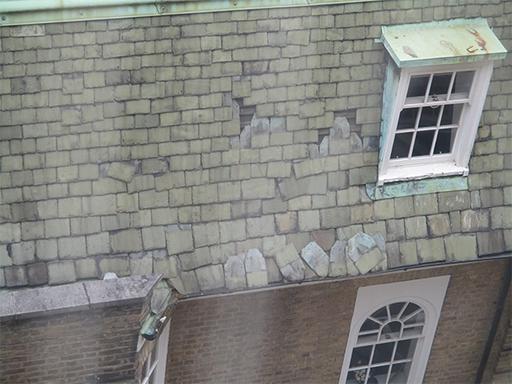 Slate roof with "Nail sickness"